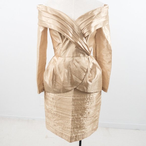 Vintage Dresses & Skirts - Vintage 80s 8 Formal Skirt Suit Dress Set Gold